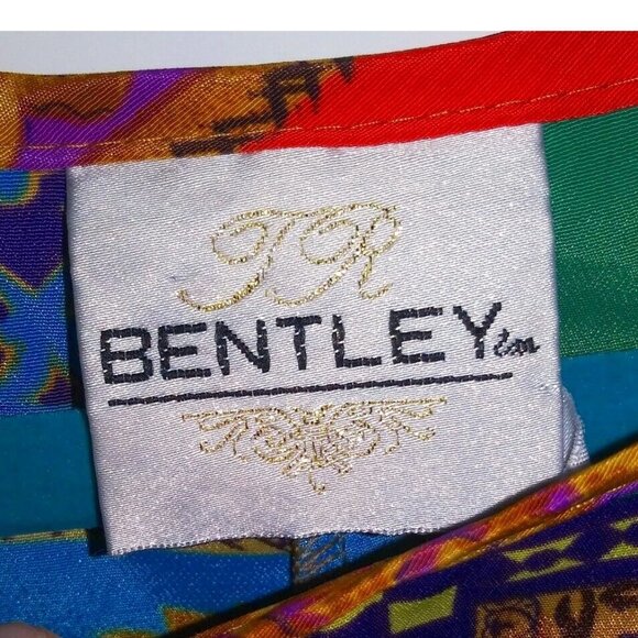 Vtg BENTLEY top blouse Multicolor Baroque Womens Lightweight Polyester Sz M - Picture 6 of 6